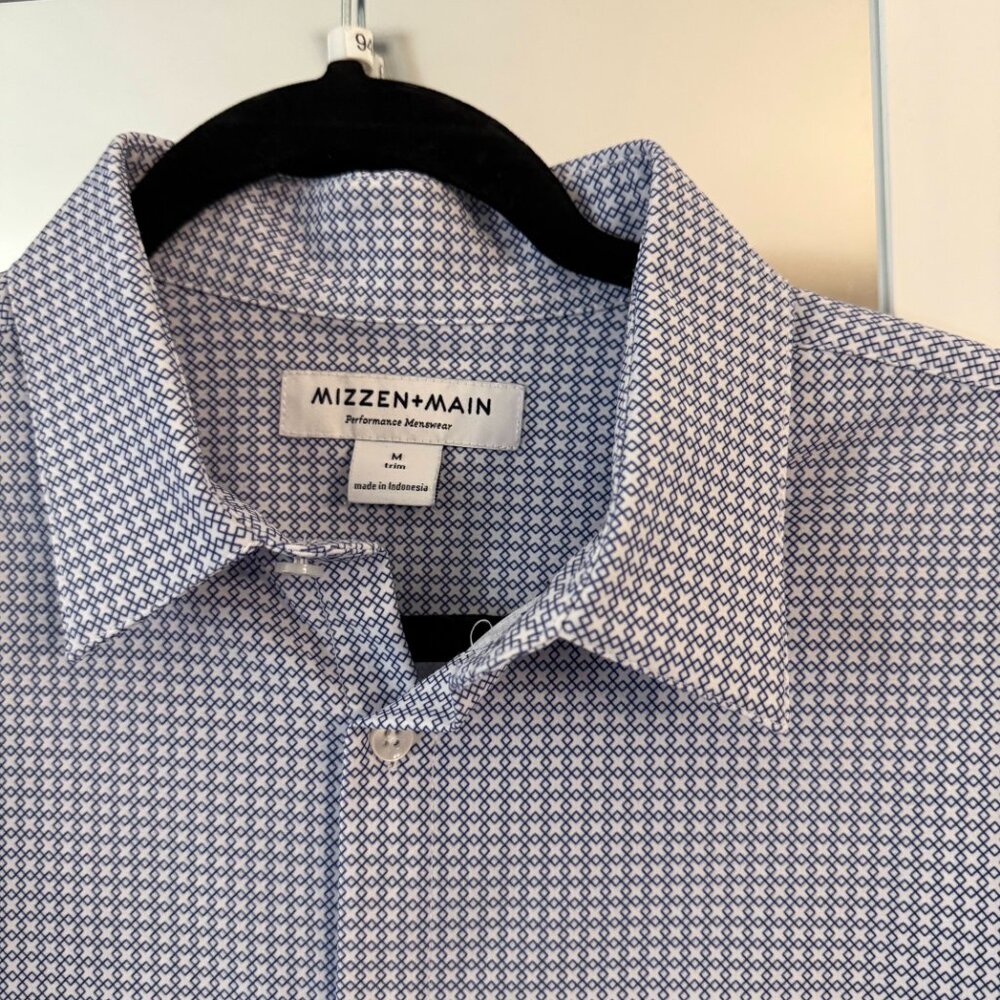 Mizzen+Main Performance Dress Shirt Blue Micro Print Size M Trim - Picture 3 of 6